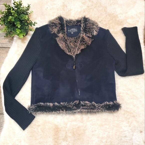 Montanaco Black Suede and Faux Fur Jacket, Size X-Small - Picture 1 of 10